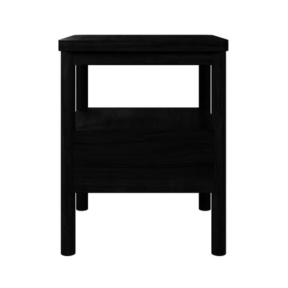 Brett Solid Oak Bedside Table - Black; features a rectangular design with a spacious drawer, shelf, and sturdy legs. Crafted from solid oak, it merges style with functionality for modern interiors.