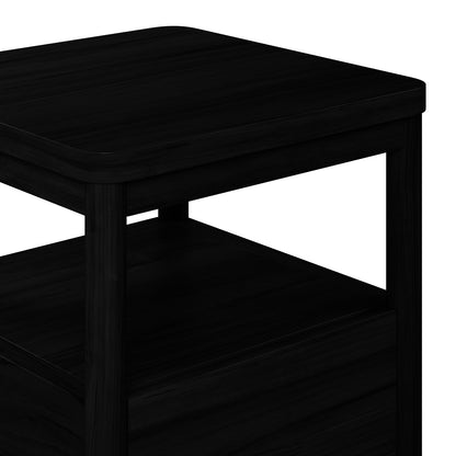 Brett Solid Oak Bedside Table - Black with a rectangular shape, featuring a spacious drawer and an open shelf for storage, crafted for durability and modern style.