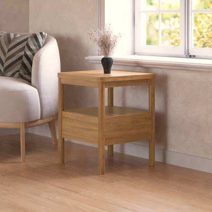 Brett Solid Oak Bedside Table - Natural, featuring a smooth surface with a drawer and open shelf, crafted from solid oak for durability. Ideal for bedrooms, enhancing interior design with its natural elegance.