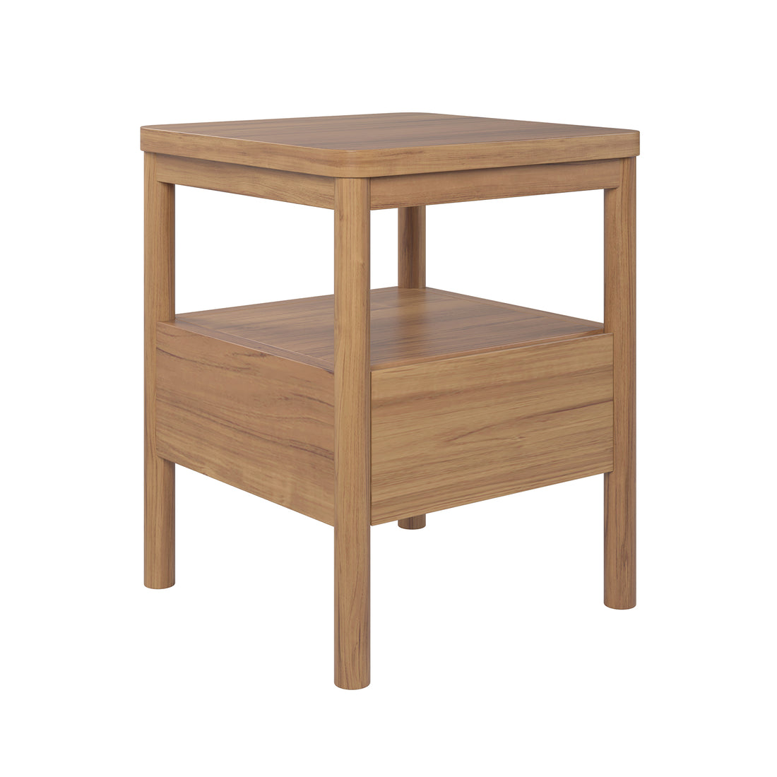Brett Solid Oak Bedside Table - Natural, featuring a solid oak build with an open shelf and a drawer, showcasing its durability and elegant design, ideal for bedroom storage and decor.