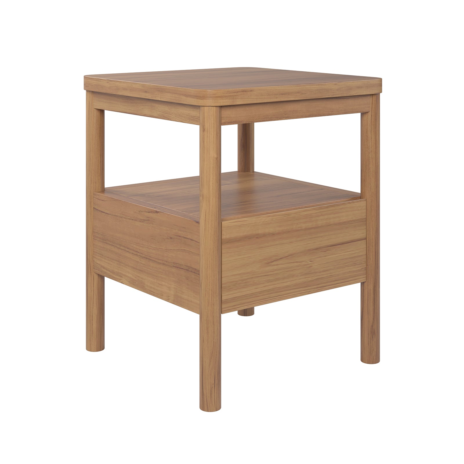 Brett Solid Oak Bedside Table - Natural, featuring a solid oak build with an open shelf and a drawer, showcasing its durability and elegant design, ideal for bedroom storage and decor.