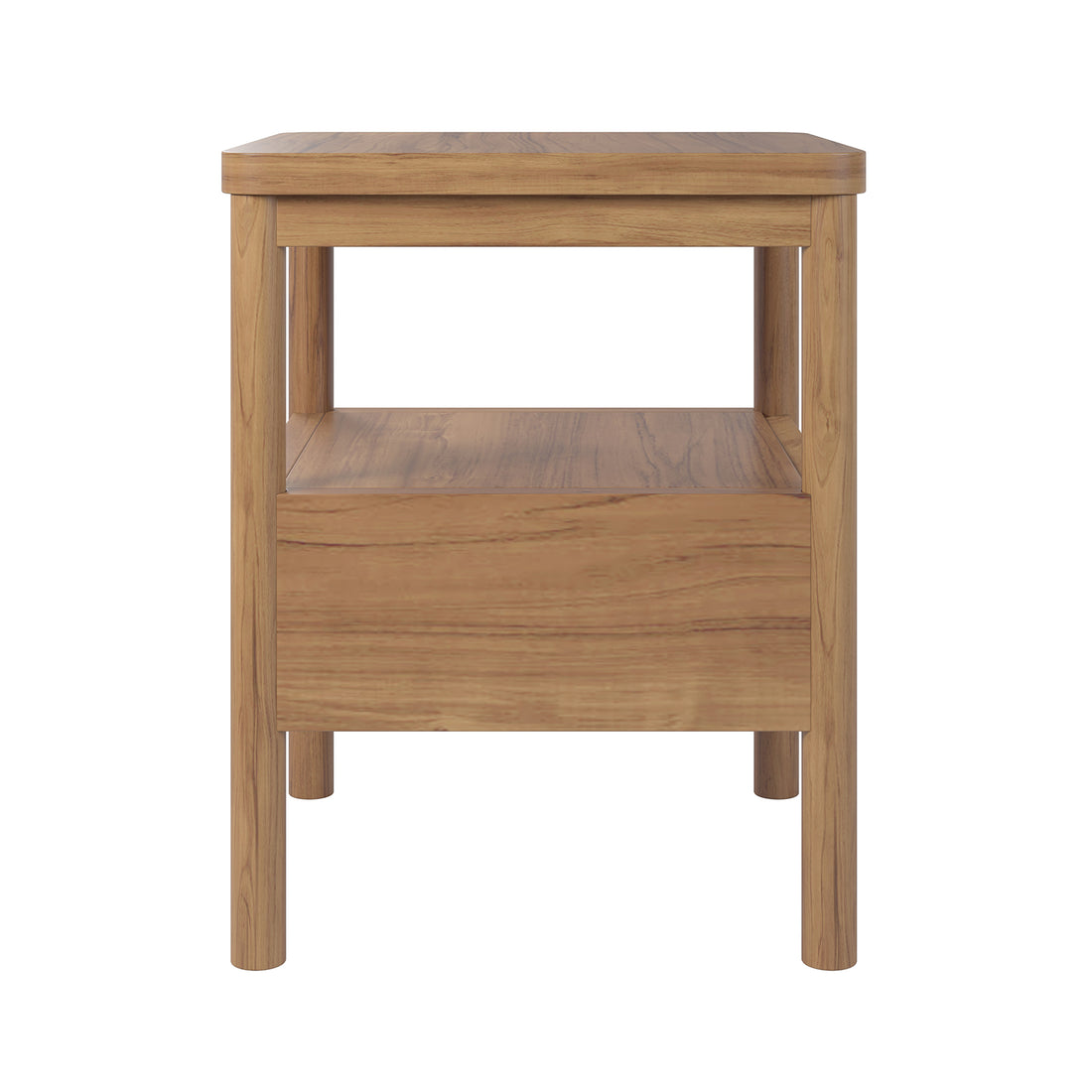 Brett Solid Oak Bedside Table - Natural, showcasing a sturdy wood design with a smooth surface, featuring a spacious drawer and open shelf for storage, highlighting its elegant craftsmanship and practical functionality.