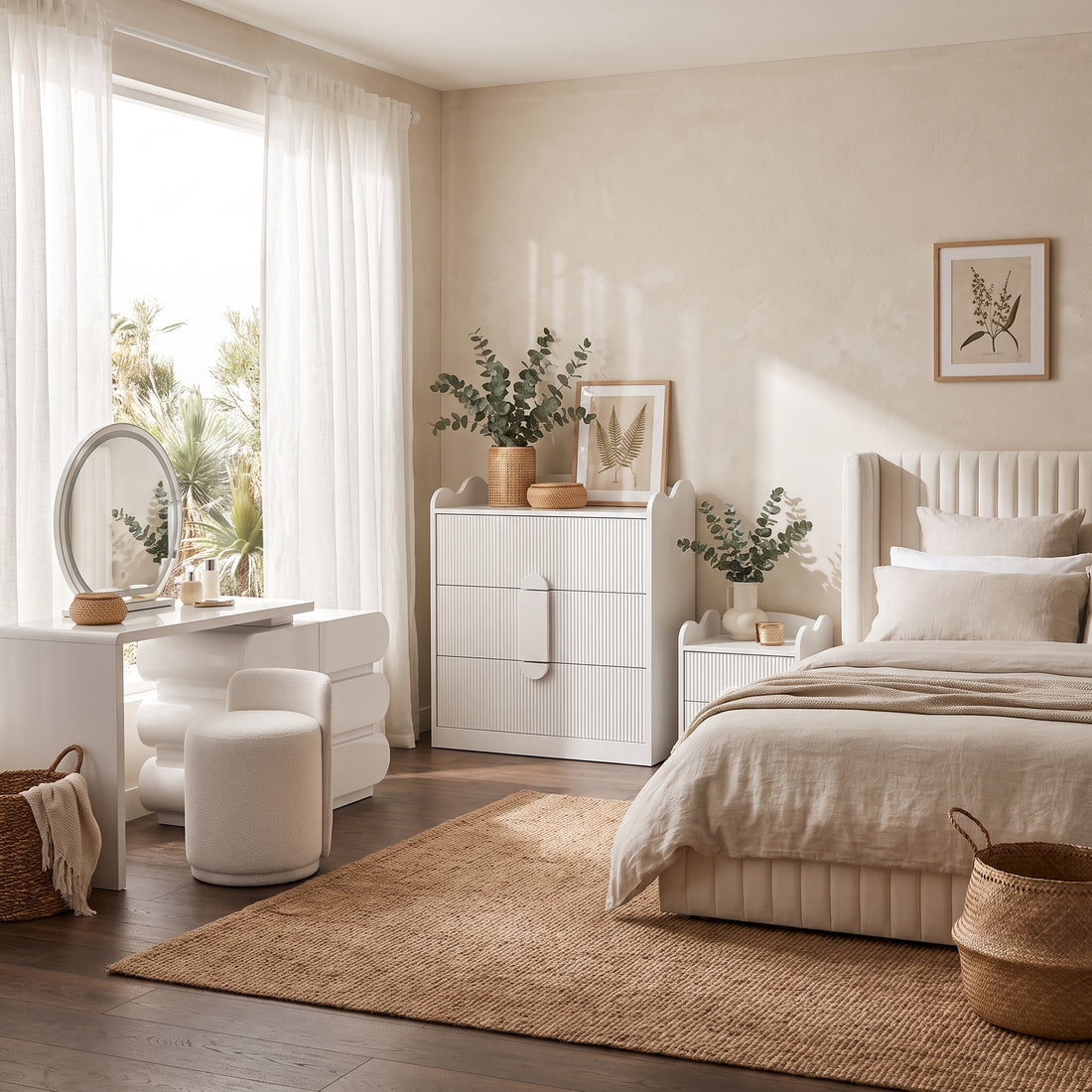 Caden Fluted Chest of Drawers in White