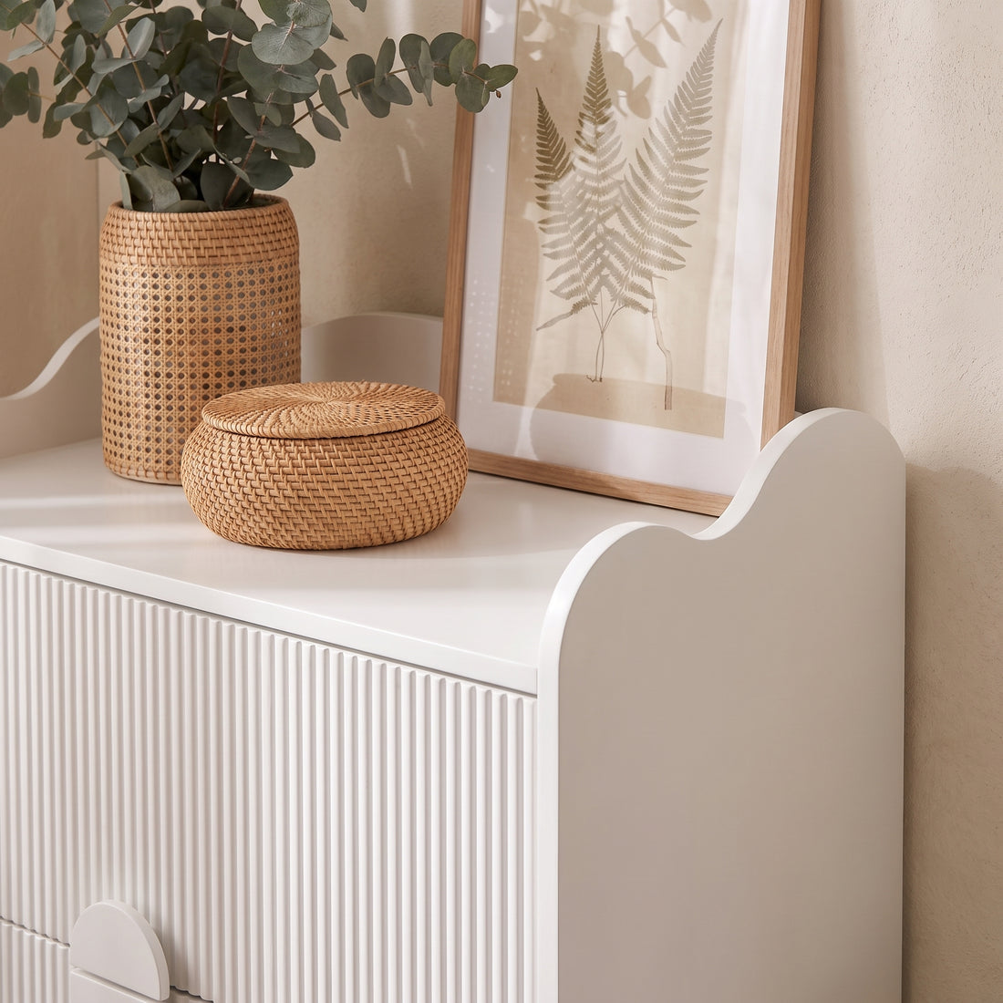 Caden Fluted Chest of Drawers in White