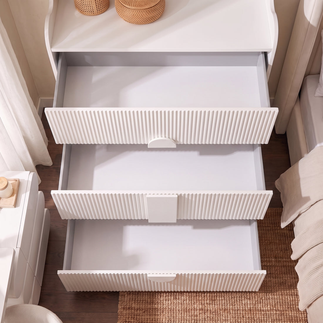 Caden Fluted Chest of Drawers in White