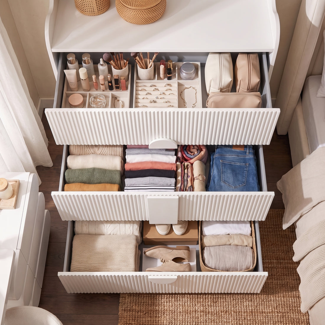Caden Fluted Chest of Drawers in White