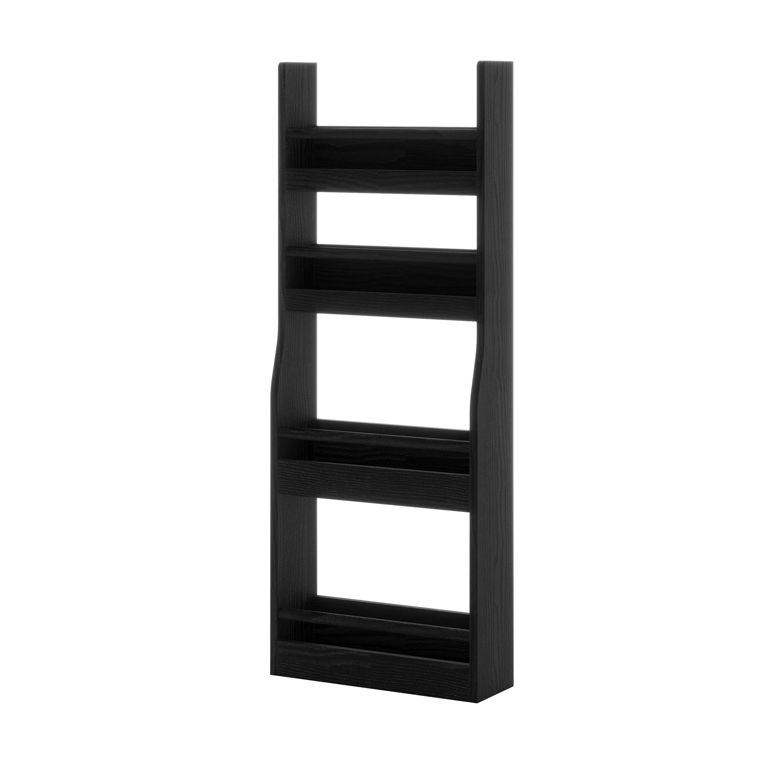Chastor 100cm Solid Oak Spice Rack Storage - Black, a tall, narrow rack with three black wooden tiers, suitable for wall-mounted or freestanding use, ideal for organizing spices or small items.