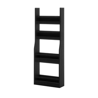 Chastor 100cm Solid Oak Spice Rack Storage - Black, a tall, narrow rack with three black wooden tiers, suitable for wall-mounted or freestanding use, ideal for organizing spices or small items.
