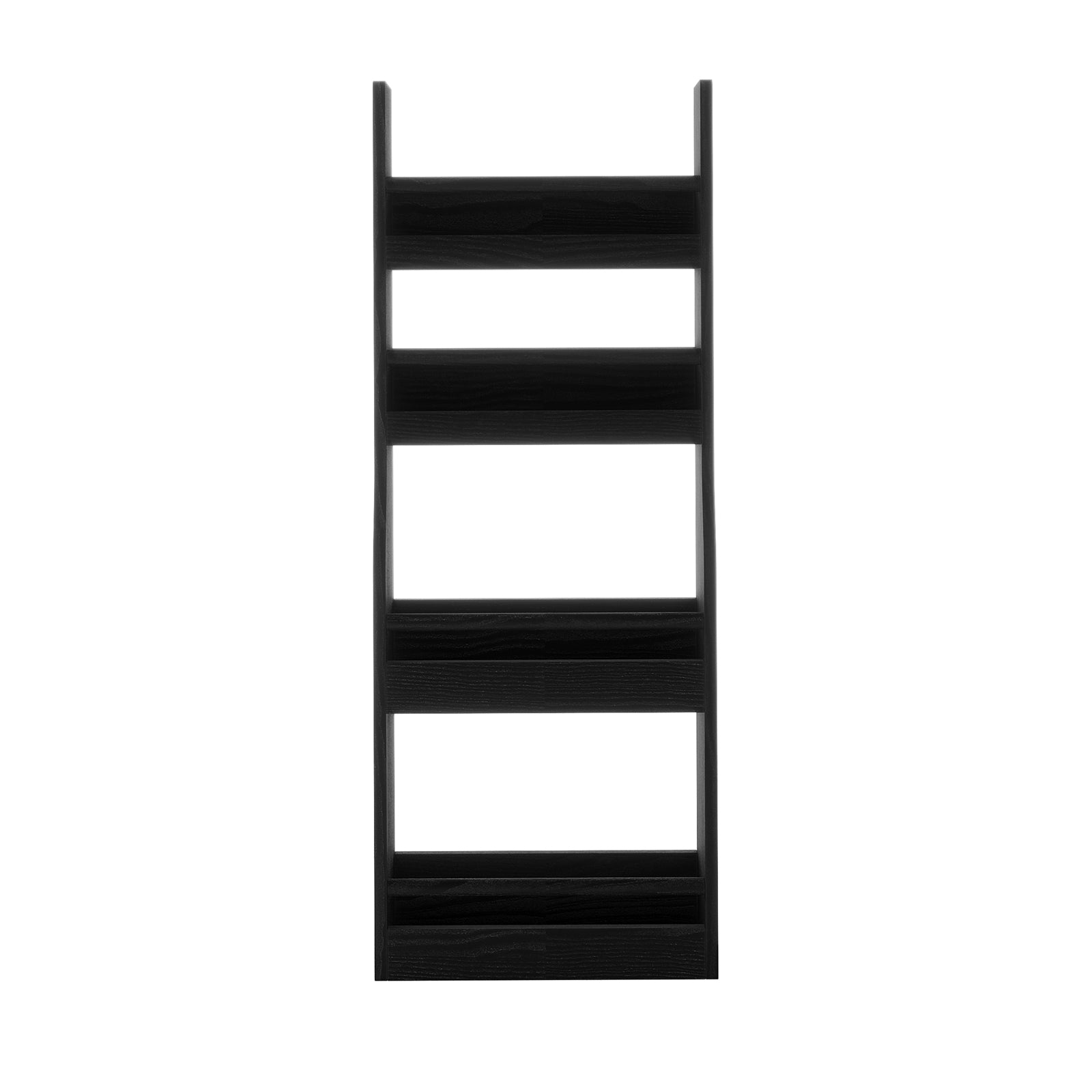 Chastor 100cm Solid Oak Spice Rack Storage - Black features a tall, narrow ladder shelf design with two vertical side rails and four evenly spaced horizontal shelves, crafted for versatile kitchen organization.