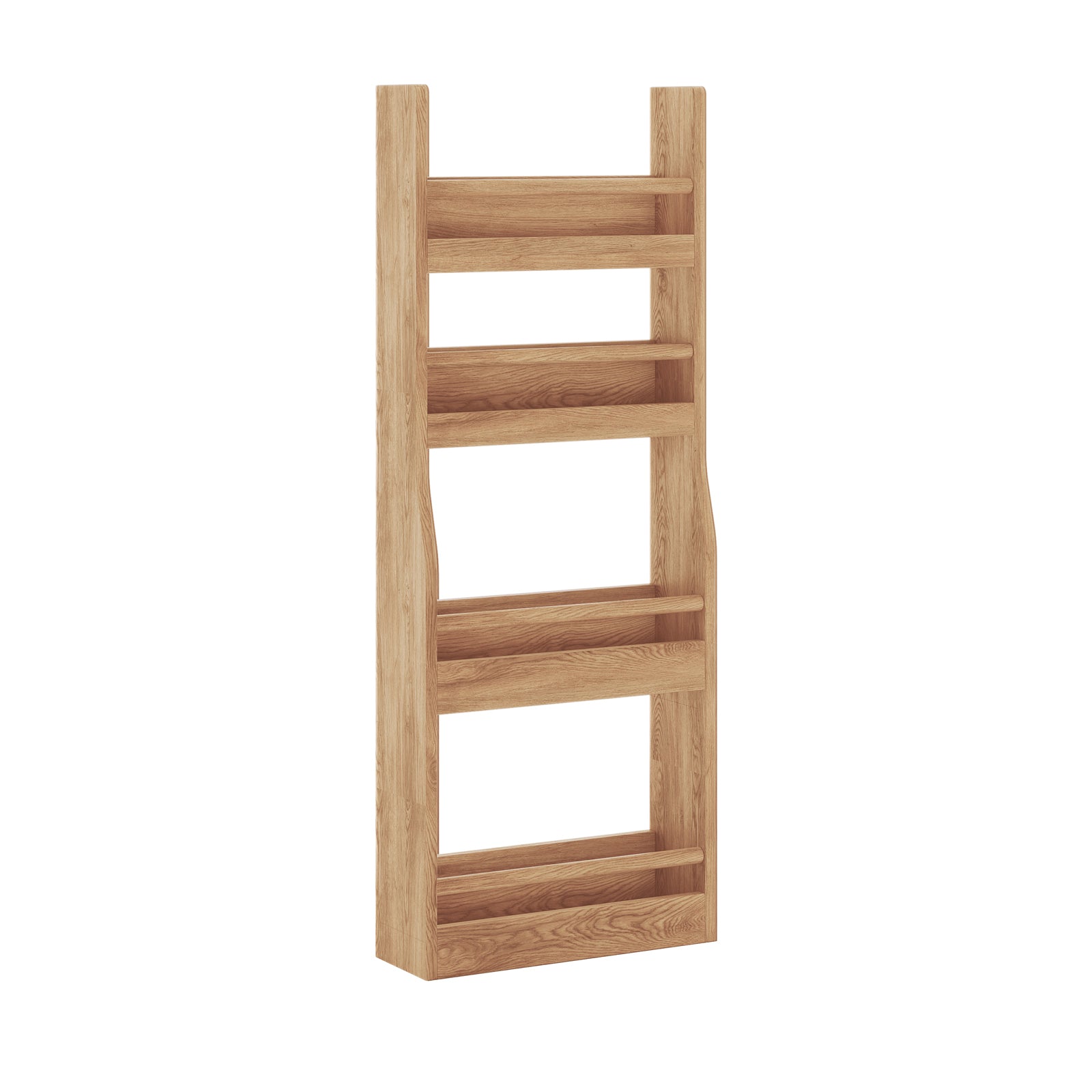 Chastor 100cm Solid Oak Spice Rack Storage - Natural, showcasing a ladder-style design with two side rails and three empty tray-style shelves, highlighting its sturdy, light-stained wooden structure.