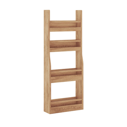 Chastor 100cm Solid Oak Spice Rack Storage - Natural, showcasing a ladder-style design with two side rails and three empty tray-style shelves, highlighting its sturdy, light-stained wooden structure.