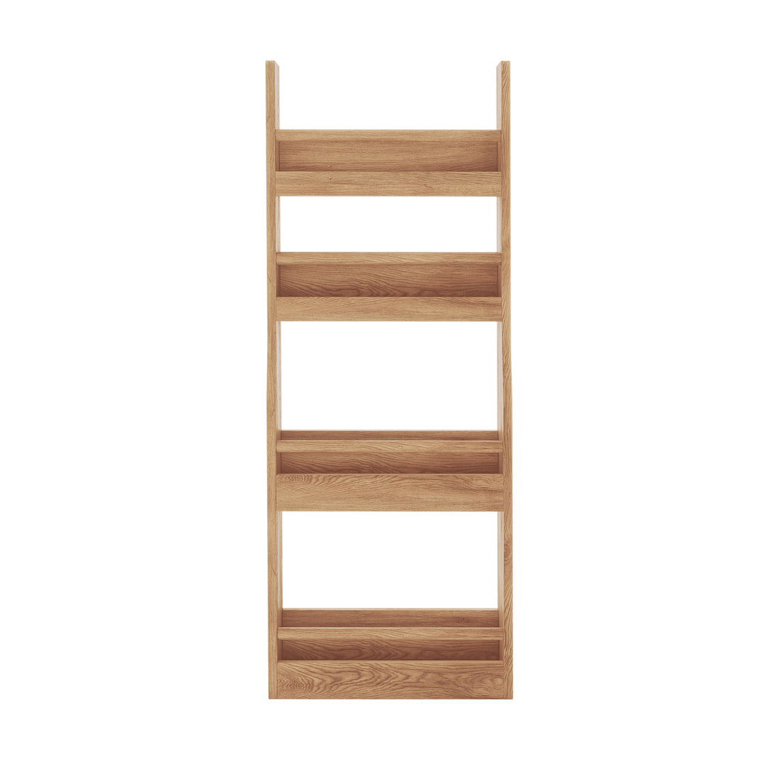 Chastor 100cm Solid Oak Spice Rack Storage - Natural, a freestanding ladder-style unit with four tray-like shelves, crafted from solid oak for storing spices and small kitchen essentials.