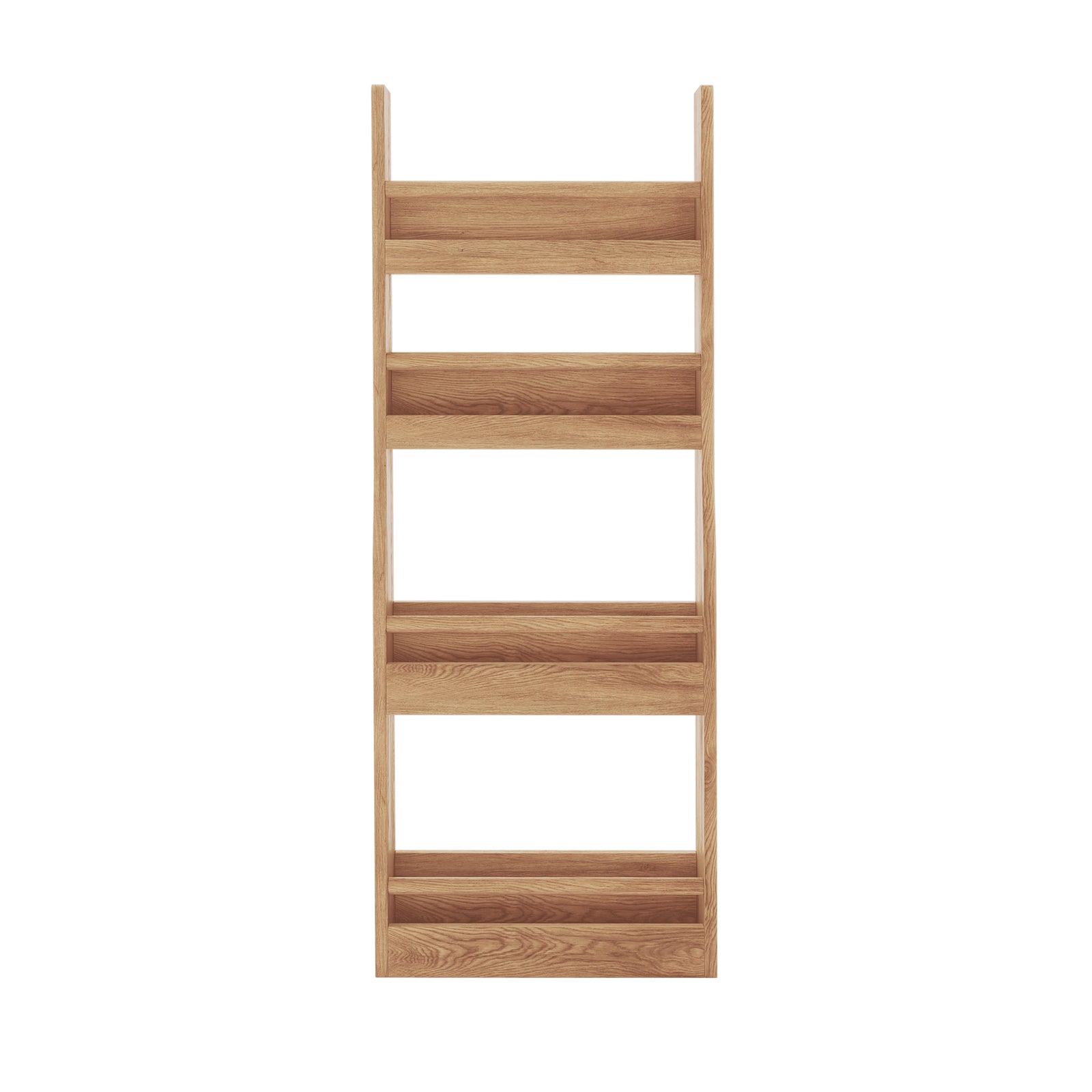 Chastor 100cm Solid Oak Spice Rack Storage - Natural, a freestanding ladder-style unit with four tray-like shelves, crafted from solid oak for storing spices and small kitchen essentials.
