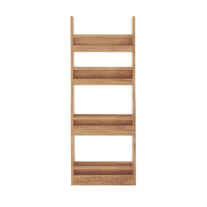 Chastor 100cm Solid Oak Spice Rack Storage - Natural, a freestanding ladder-style unit with four tray-like shelves, crafted from solid oak for storing spices and small kitchen essentials.