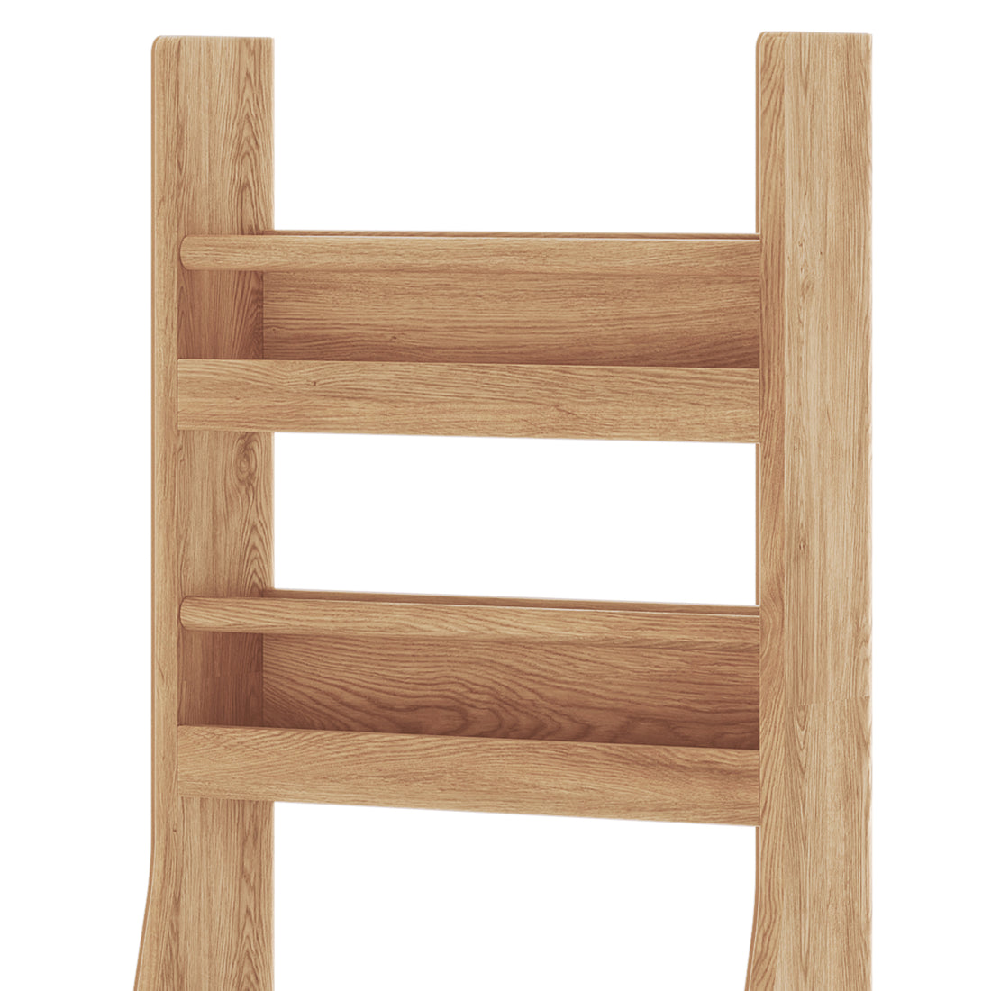 Chastor 100cm Solid Oak Spice Rack Storage - Natural: A sleek, freestanding wooden rack with two open compartments, framed by vertical posts, ideal for organizing spices or books with rustic elegance.