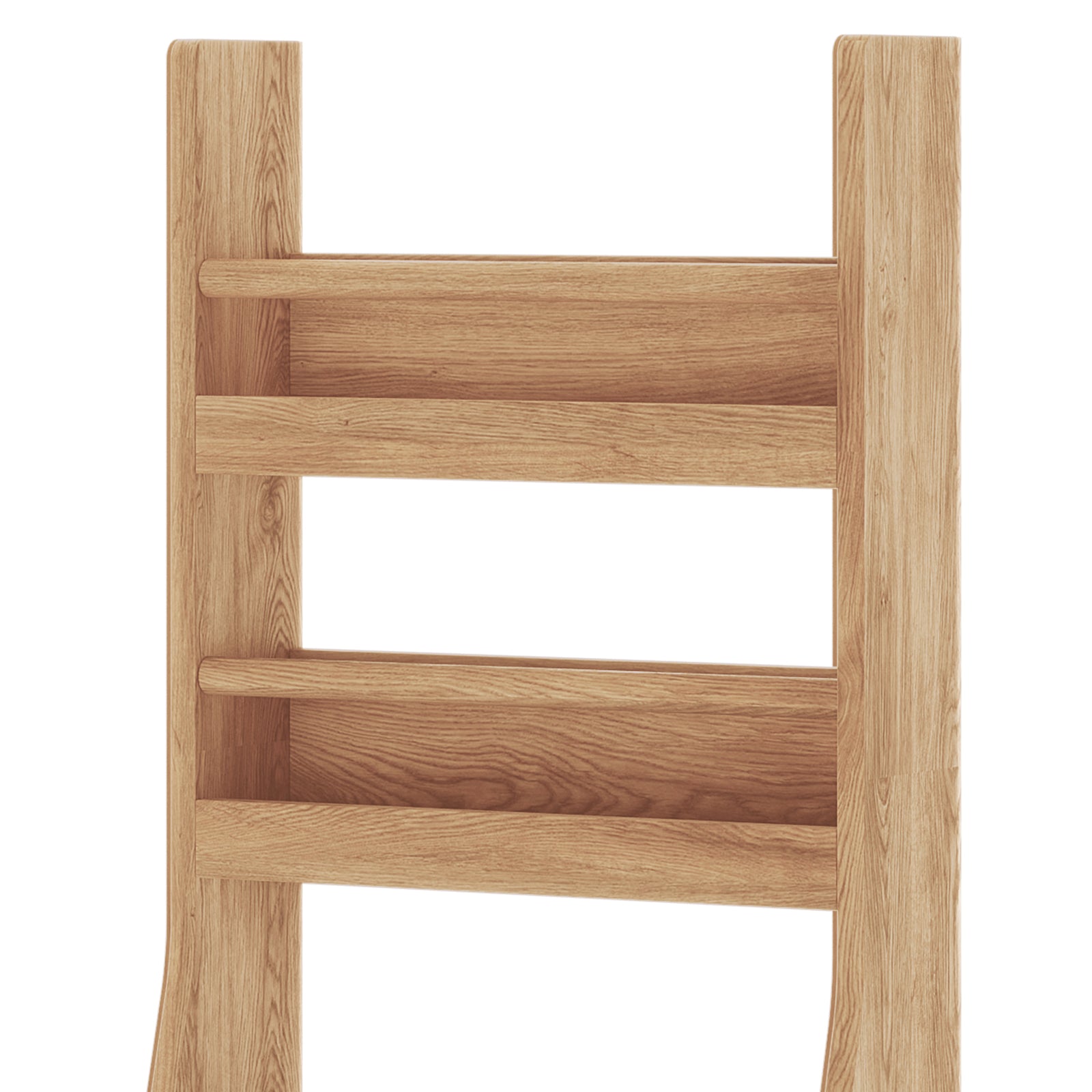 Chastor 100cm Solid Oak Spice Rack Storage - Natural: A sleek, freestanding wooden rack with two open compartments, framed by vertical posts, ideal for organizing spices or books with rustic elegance.
