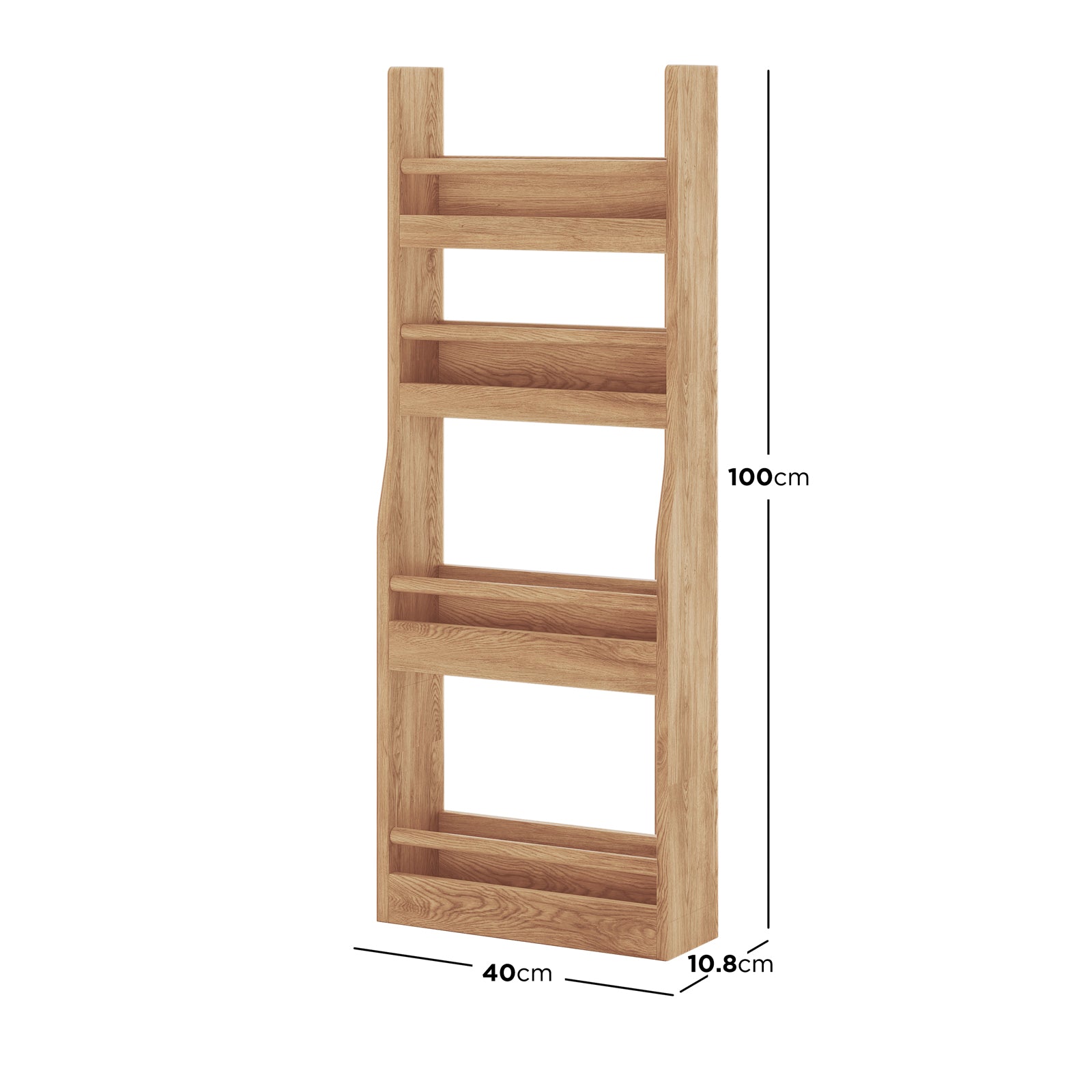 Chastor 100cm Solid Oak Spice Rack Storage - Natural, a wall-mounted wooden shelving unit with three open-fronted shelves, crafted from light-toned wood, ideal for organizing spices or bathroom essentials.