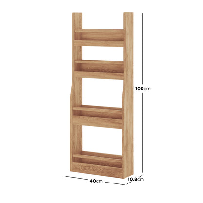 Chastor 100cm Solid Oak Spice Rack Storage - Natural, a wall-mounted wooden shelving unit with three open-fronted shelves, crafted from light-toned wood, ideal for organizing spices or bathroom essentials.
