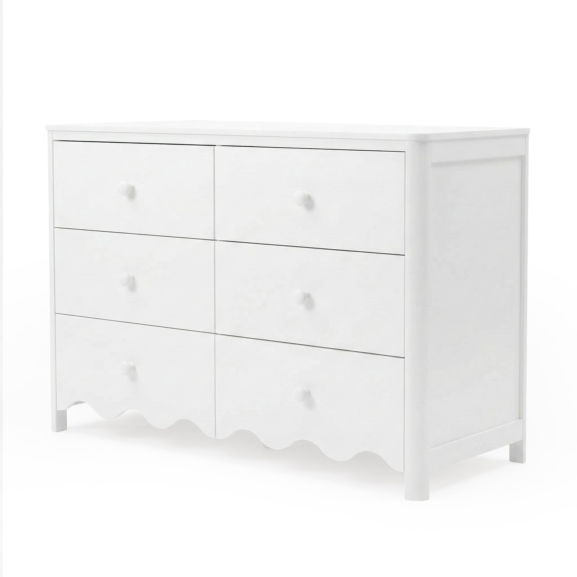 Cherish Scalloped 6 Drawer Lowboy Dresser in White – Luxo Living