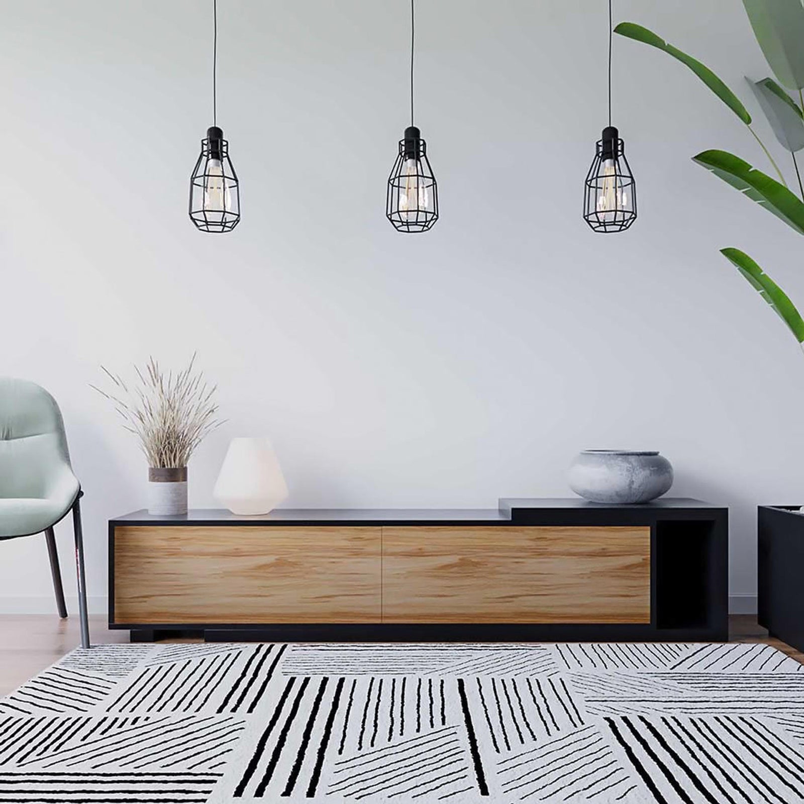 Eloise Black Entertainment Unit with Shelves features a sleek, expandable design, visible engineered timber finish, and push-to-open compartments, ideal for modern interiors.