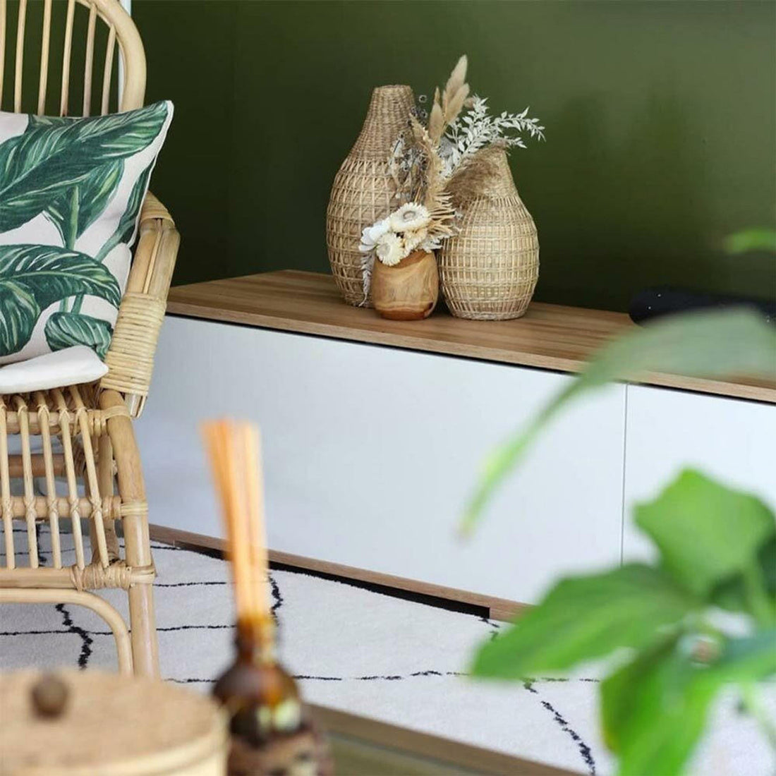 Eloise Entertainment Unit with Shelves – White, featuring adjustable length, open shelves, and push-to-open doors, perfect for organizing living room items like books or consoles.