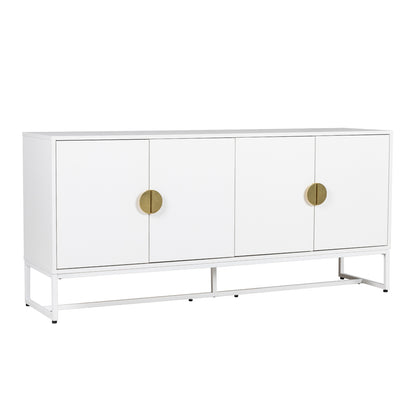 Erick 160cm 4-Door Storage Sideboard Buffet in White features a sleek, modern design with matte finish, brass-tone pulls, and white metal frame, perfect for contemporary interiors.