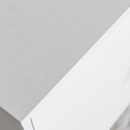 Erick 160cm 4-Door Storage Sideboard Buffet in White showcases a light-gray wood-grain top and smooth white front, highlighting its minimalist design and sturdy construction for modern interiors.