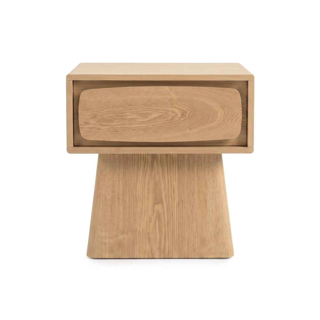 Front view of a wooden nightstand on a white background