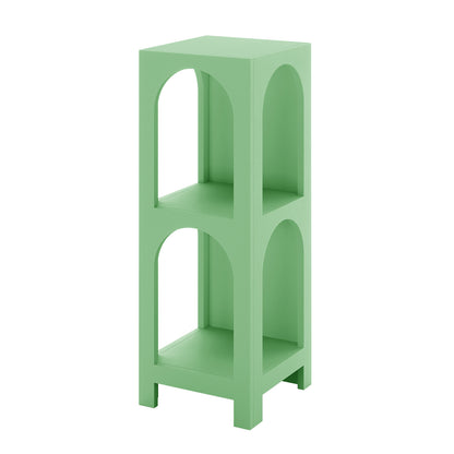 Gilbert 100cm 2 Tier Arch Storage Side Shelf in Mint Green, featuring a tall, narrow design with two open cubbies, rounded-arch cutouts, and four square legs, ideal for stylish, minimalist storage.