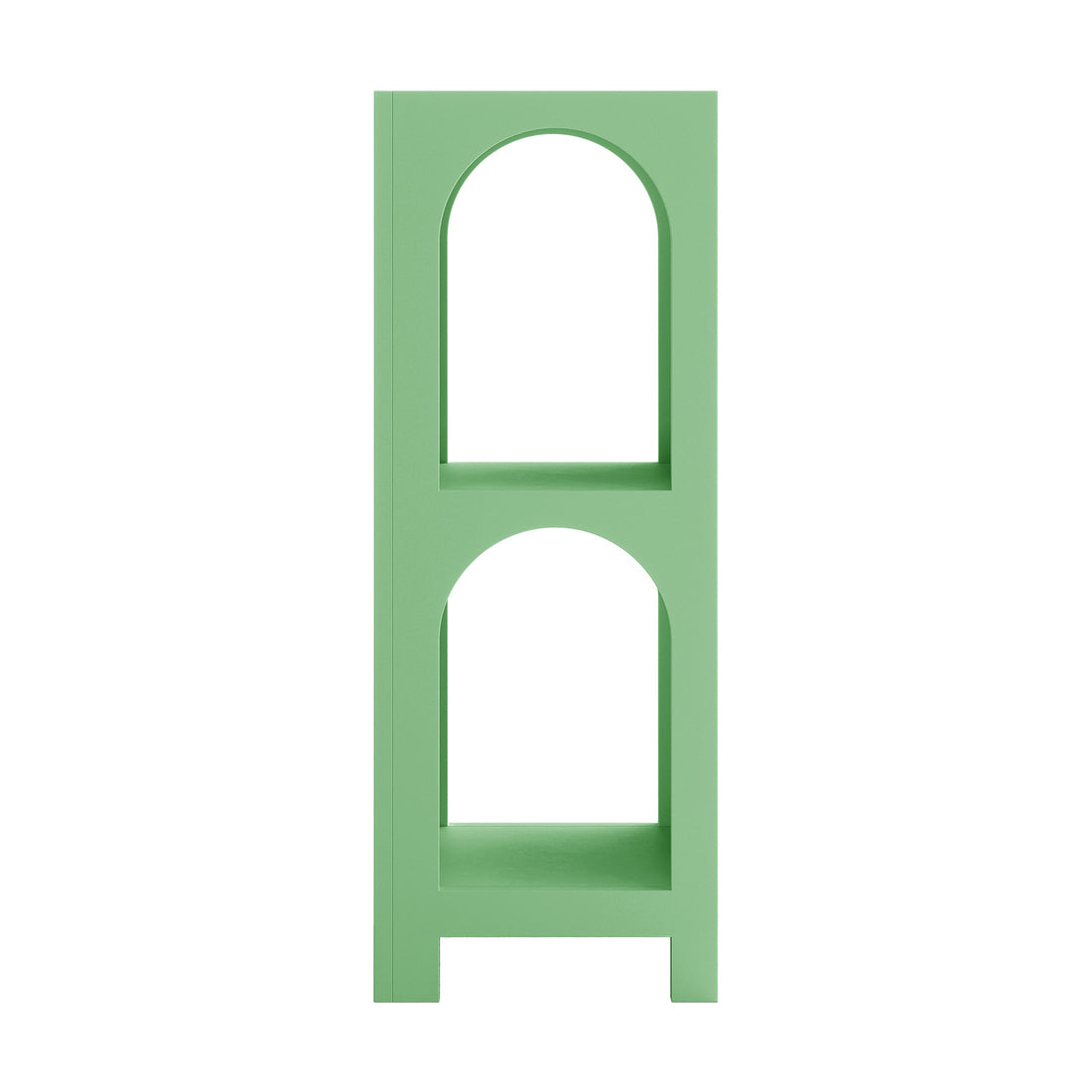 Gilbert 100cm Tall Side Shelf - Mint Green: A minimalist shelving unit with two rounded-arch open compartments and short squared legs, ideal for displaying decor or storing items efficiently.