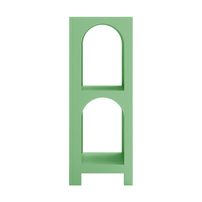 Gilbert 100cm Tall Side Shelf - Mint Green: A minimalist shelving unit with two rounded-arch open compartments and short squared legs, ideal for displaying decor or storing items efficiently.