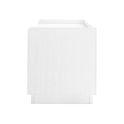 Glorinda 60cm Scratch Resistant Bedside Table in White, showcasing a simple box-shaped design with two drawers and a recessed top, against a plain background.