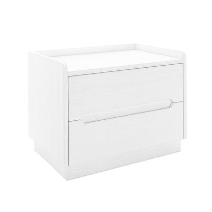 Glorinda 60cm Scratch Resistant Bedside Table in White, featuring a modern design with two drawers, simple handles, and clean lines, ideal for Scandinavian or coastal-inspired spaces.