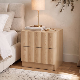 Hamish 2 Drawer Fluted Bedside Table in Oak
