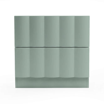 Hamish 2 drawer fluted bedside table in sage with curved vertical detailing and plinth base