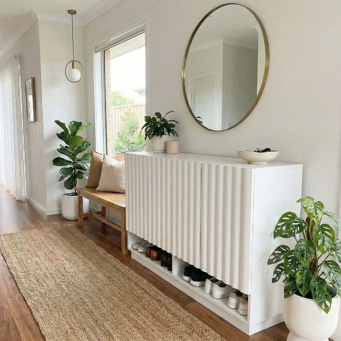 Hamish 120cm Fluted Shoe Cabinet in White