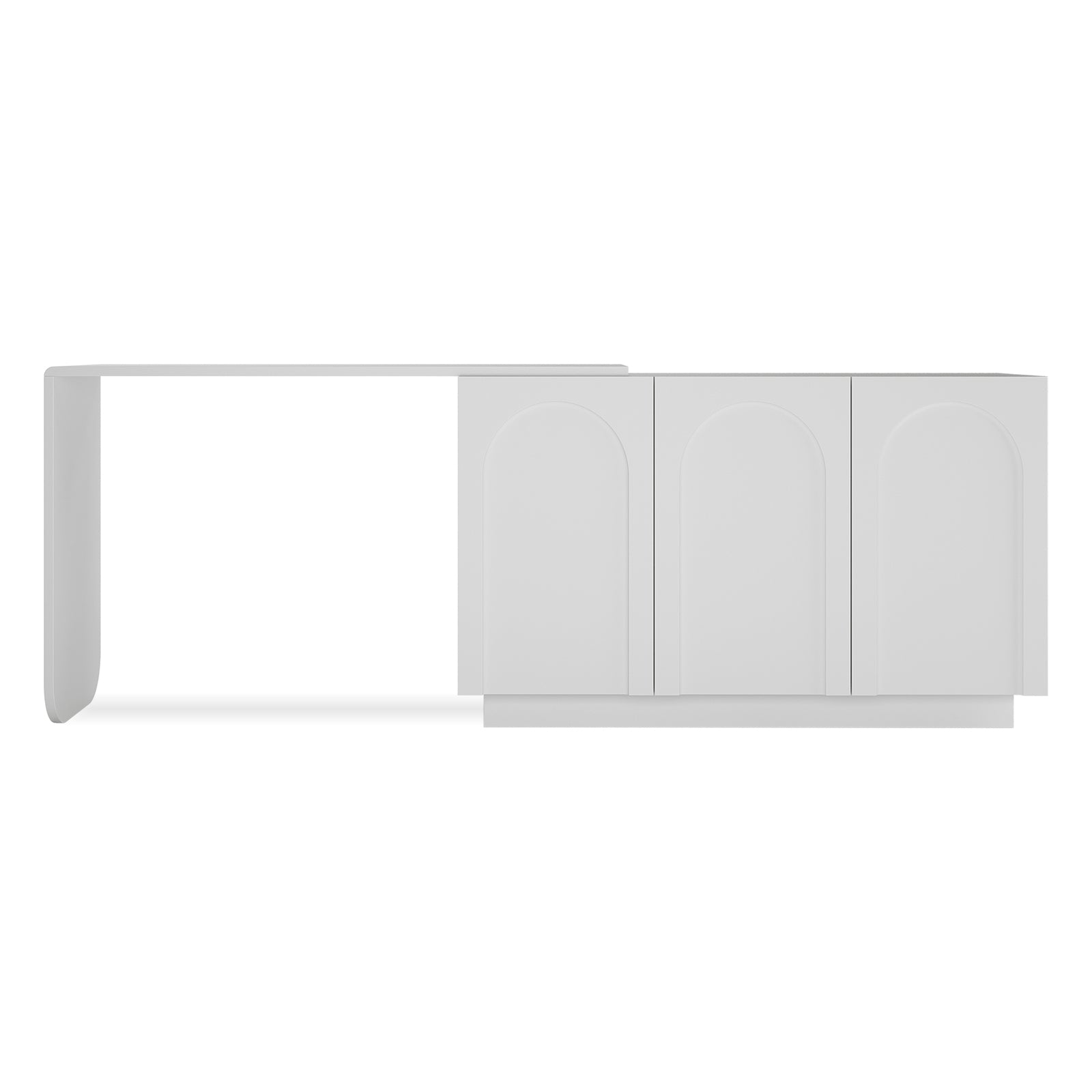 Hava 120cm Arched Sideboard with Extendable Table features a sleek, handle-free design, rectangular shape, and arch cabinet doors, offering modern style and functionality for dining or living spaces.