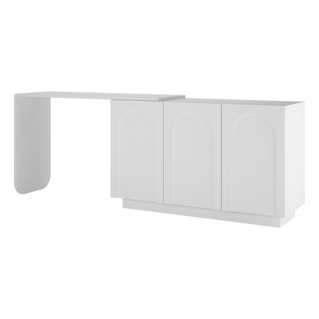 Hava 120cm Arched Sideboard with Extendable Table features a sleek design with black-bordered white rectangular structure and handle-free arched cabinet doors, ideal for modern or contemporary spaces.