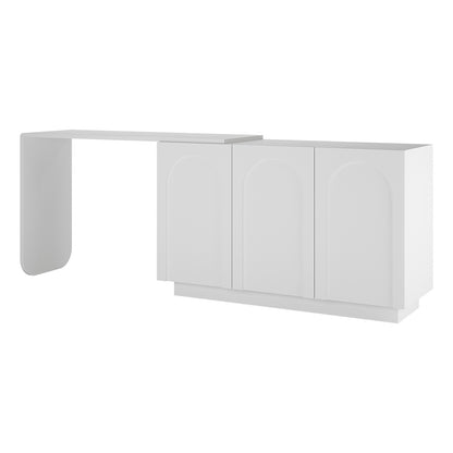 Hava 120cm Arched Sideboard with Extendable Table features a sleek design with black-bordered white rectangular structure and handle-free arched cabinet doors, ideal for modern or contemporary spaces.