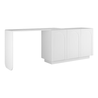Hava 120cm Arched Sideboard with Extendable Table White featuring three arch-design doors, a sleek curved tabletop, and a minimalist handle-free aesthetic, perfect for modern and contemporary homes.
