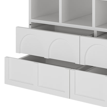 Hava 100cm Arched Sideboard with Shelves White, showcasing clean lines, arched drawers, and four open shelves, exemplifies stylish, practical storage for contemporary settings.