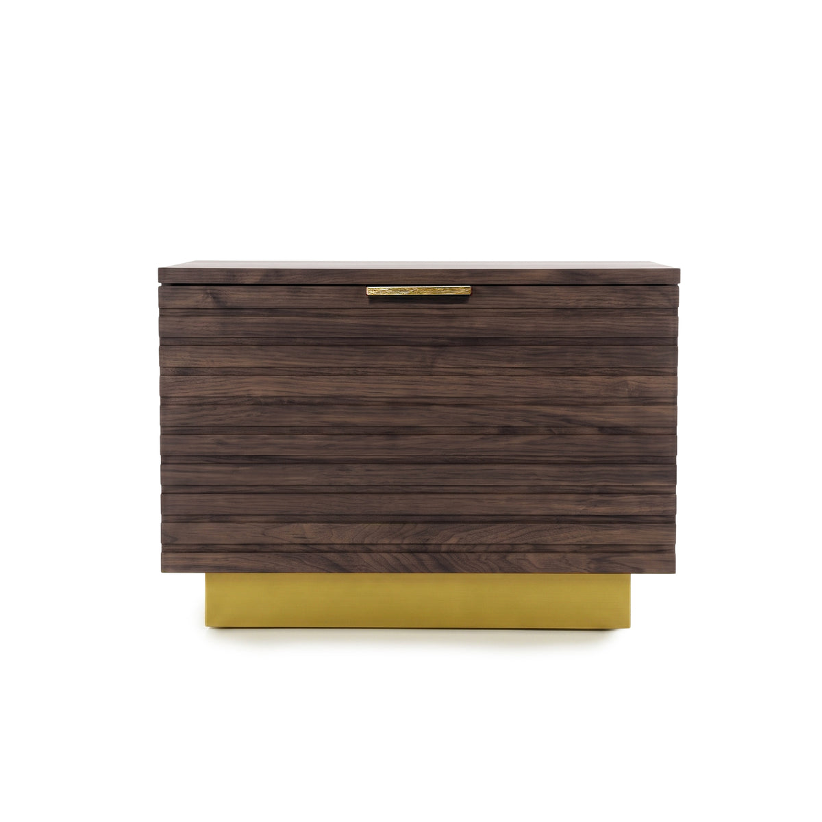 Modern walnut nightstand on a white background