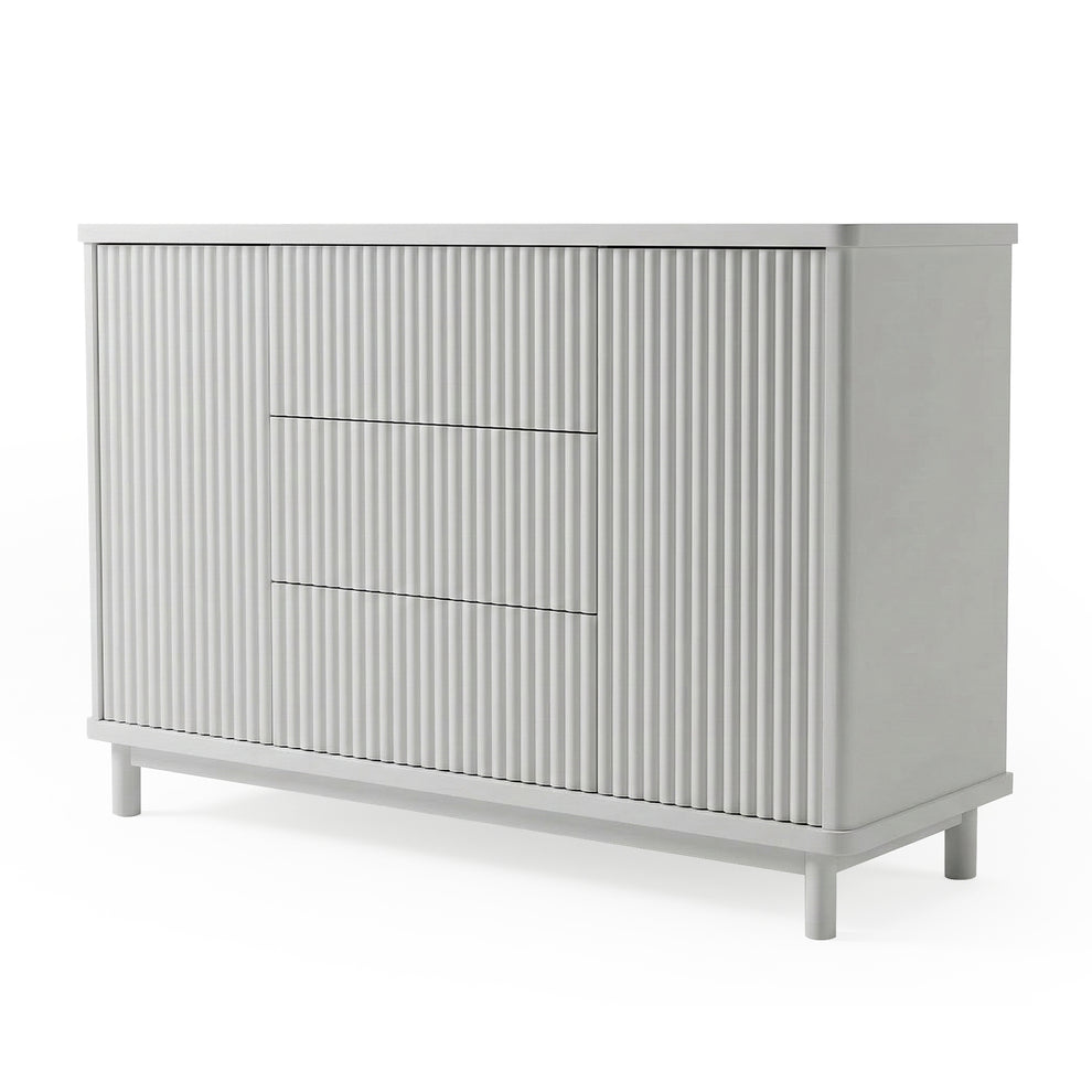 Loom Fluted Push Open Chest of Drawers in Warm Light Grey