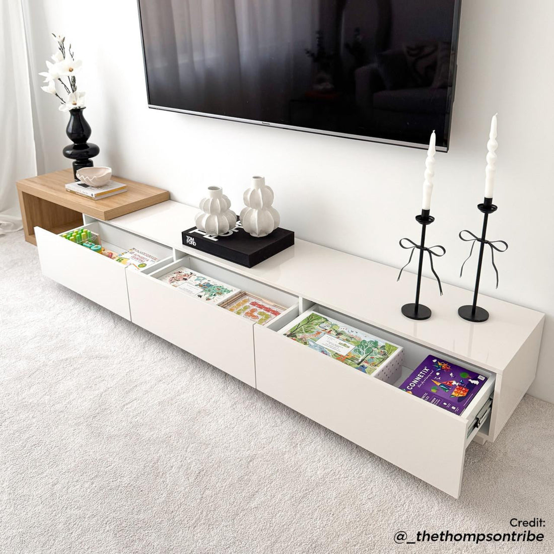 Mable Extendable Entertainment Unit with Drawers - White - Lifestyle