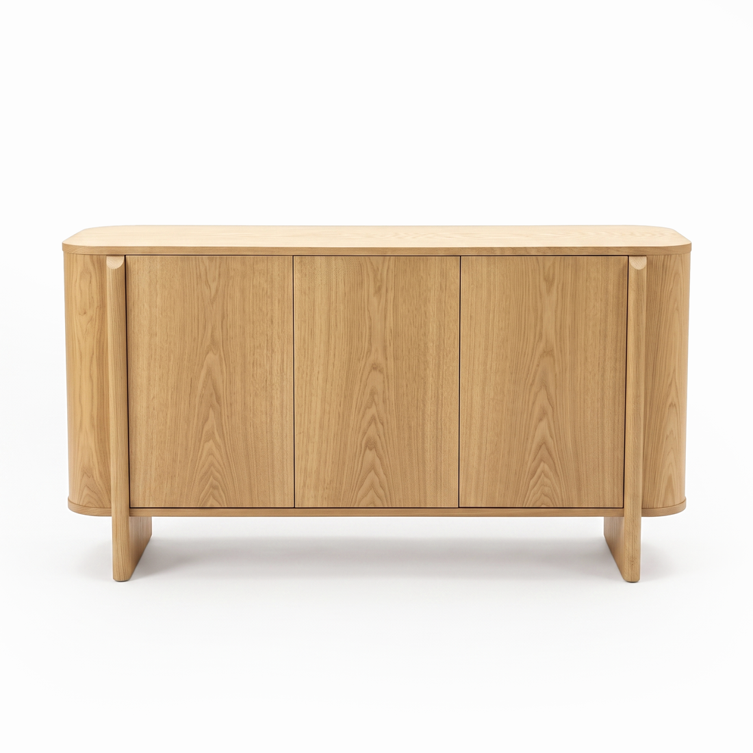 Light oak wooden sideboard on a white background