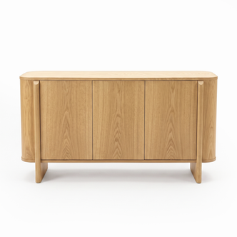 Light oak wooden sideboard on a white background
