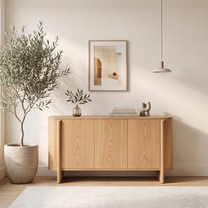 Light oak sideboard styled in a modern room