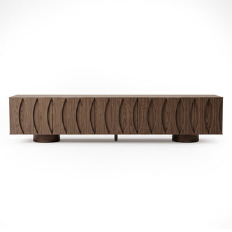 Front view of a modern wooden sideboard on a white background