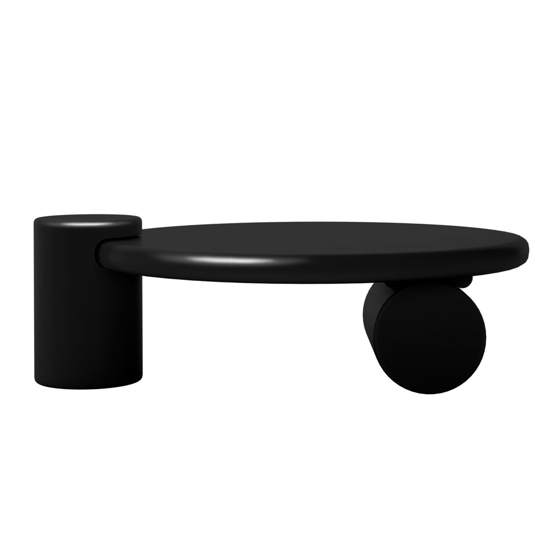 Nando 100cm Modern Round Coffee Table in Black, featuring a circular top, vertical cylindrical support, and horizontal cylindrical base, exemplifying minimalist design and functionality for contemporary interiors.
