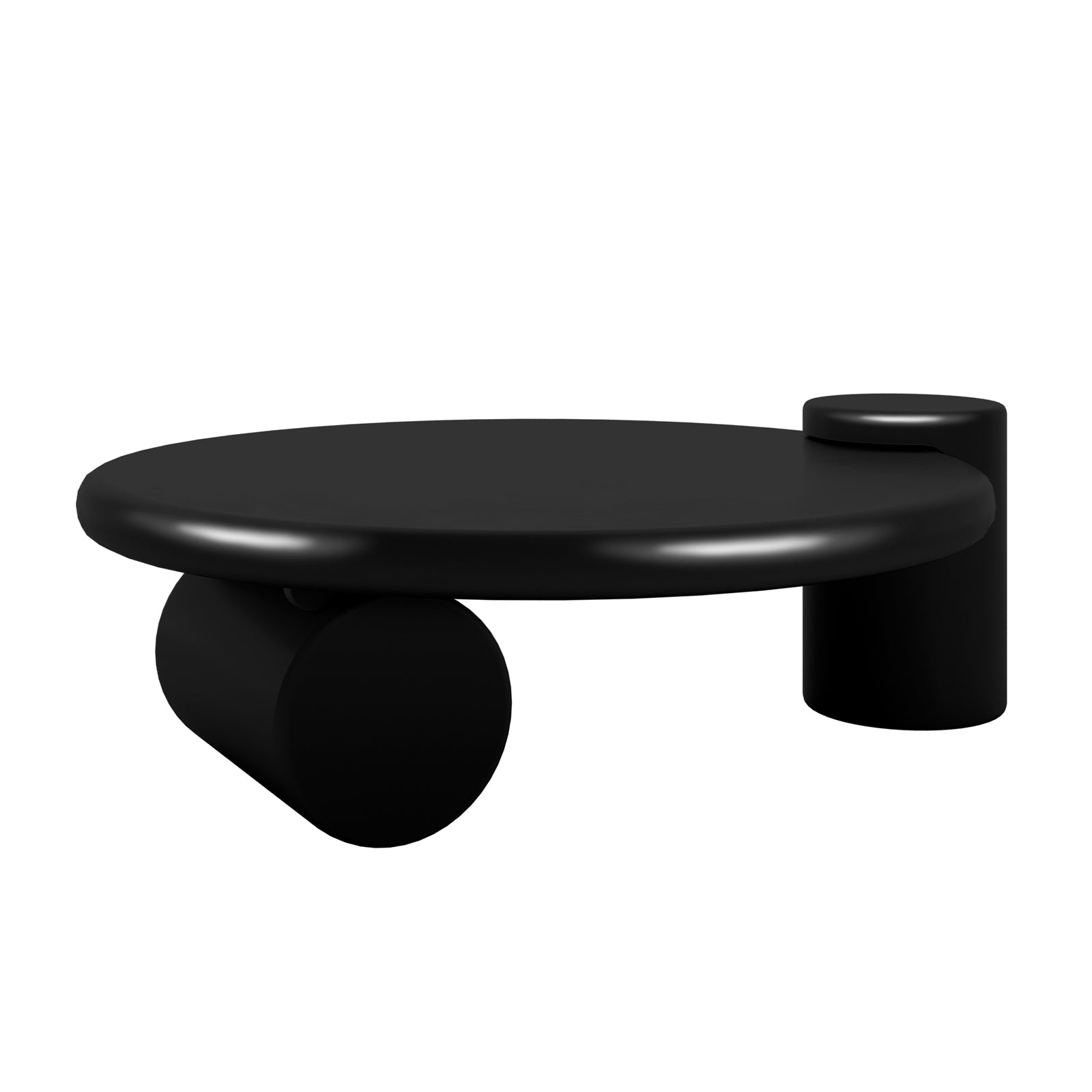 Nando 100cm Modern Round Coffee Table in Black, featuring a minimalist design with a matte-black circular platform and two short cylindrical legs, ideal for contemporary interiors.